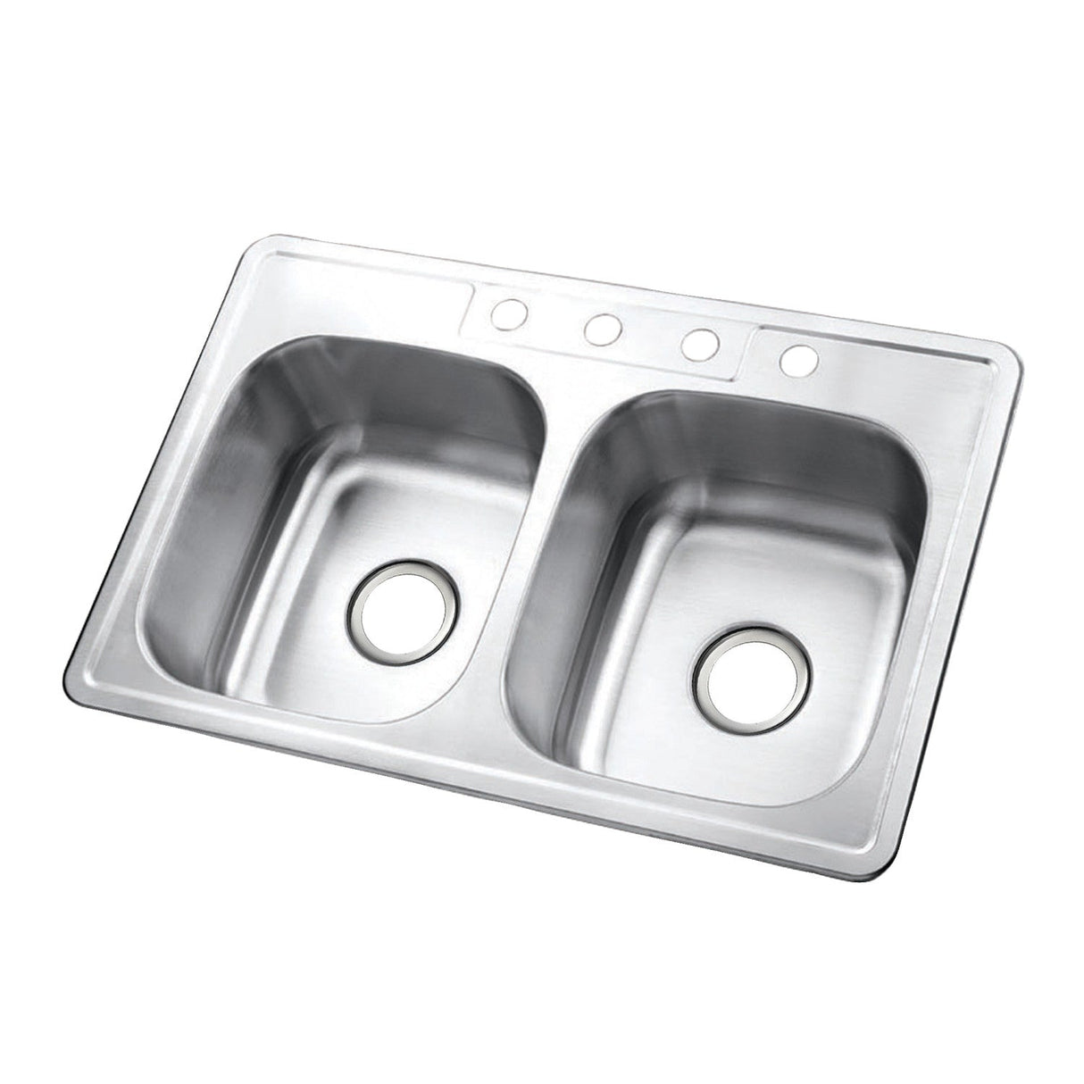 Studio GKTD33227 33-Inch Stainless Steel Self-Rimming 4-Hole Double Bowl Drop-In Kitchen Sink, Brushed