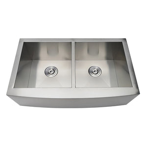 Uptowne GKTDF33209 33-Inch Stainless Steel Apron-Front Double Bowl Farmhouse Kitchen Sink, Brushed