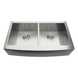 Uptowne GKTDF36209 36-Inch Stainless Steel Apron-Front Double Bowl Farmhouse Kitchen Sink, Brushed