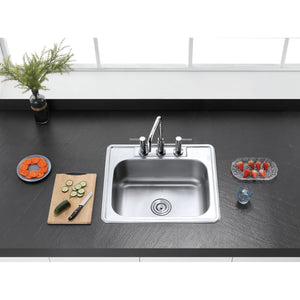 Studio GKTS2520 25-Inch Stainless Steel Self-Rimming 3-Hole Single Bowl Drop-In Kitchen Sink, Brushed