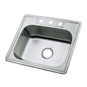 Studio GKTS2520 25-Inch Stainless Steel Self-Rimming 3-Hole Single Bowl Drop-In Kitchen Sink, Brushed