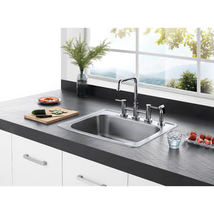 Studio GKTS2522 25-Inch Stainless Steel Self-Rimming 4-Hole Single Bowl Drop-In Kitchen Sink, Brushed