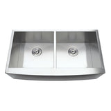 Uptowne GKUDF36209 36-Inch Stainless Steel Apron-Front Double Bowl Farmhouse Kitchen Sink, Brushed