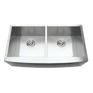 Uptowne GKUDF36209 36-Inch Stainless Steel Apron-Front Double Bowl Farmhouse Kitchen Sink, Brushed