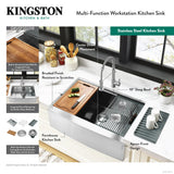 Kingston Sona GKUSF332210 - Uptowne 33-Inch Stainless Steel Apron-Front Single Bowl Farmhouse Kitchen Sink with 6-Piece Kitchen Accessory Set, Brushed Stainless Steel
