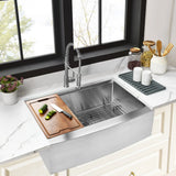 Kingston Sona GKUSF332210 - Uptowne 33-Inch Stainless Steel Apron-Front Single Bowl Farmhouse Kitchen Sink with 6-Piece Kitchen Accessory Set, Brushed Stainless Steel
