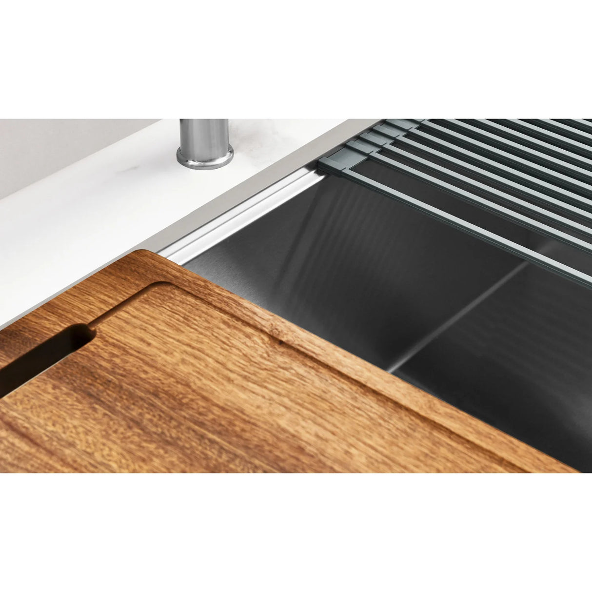 Kingston Sona GKUSF332210 - Uptowne 33-Inch Stainless Steel Apron-Front Single Bowl Farmhouse Kitchen Sink with 6-Piece Kitchen Accessory Set, Brushed Stainless Steel