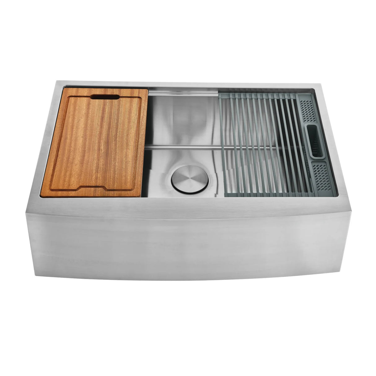 Kingston Sona GKUSF332210 - Uptowne 33-Inch Stainless Steel Apron-Front Single Bowl Farmhouse Kitchen Sink with 6-Piece Kitchen Accessory Set, Brushed Stainless Steel