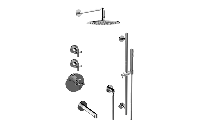 GRAFF Architectural White M-Series Thermostatic Shower System Tub and Shower with Handshower (Trim Only)  GL3.F12ST-C17E0-WT-T