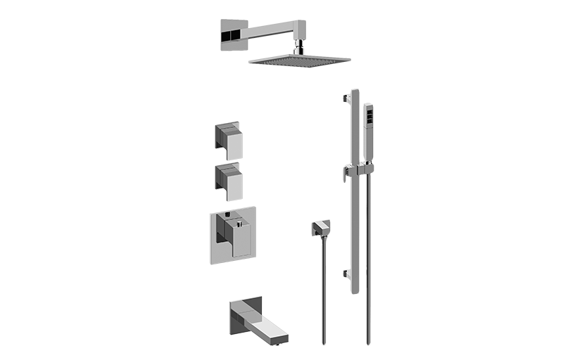 GRAFF Architectural White M-Series Thermostatic Shower System - Tub and Shower with Handshower (Rough & Trim)  GM3.612ST-LM31E0-WT