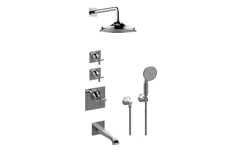 GRAFF Architectural White M-Series Thermostatic Shower System Tub and Shower with Handshower (Rough & Trim)  GP3.M22SH-C15E0-WT