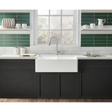 Arcticstone GPFA331810BCD 33-Inch Solid Surface White Stone Apron-Front Double Bowl Farmhouse Kitchen Sink, Matte/Glossy White