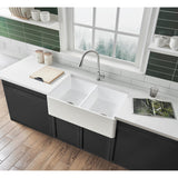 Arcticstone GPFA331810BCD 33-Inch Solid Surface White Stone Apron-Front Double Bowl Farmhouse Kitchen Sink, Matte/Glossy White