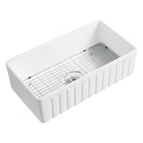 Kaolin GPKF301810 30-Inch Ceramic Apron-Front Single Bowl Farmhouse Kitchen Sink with Bottom Grid and Strainer, Glossy White