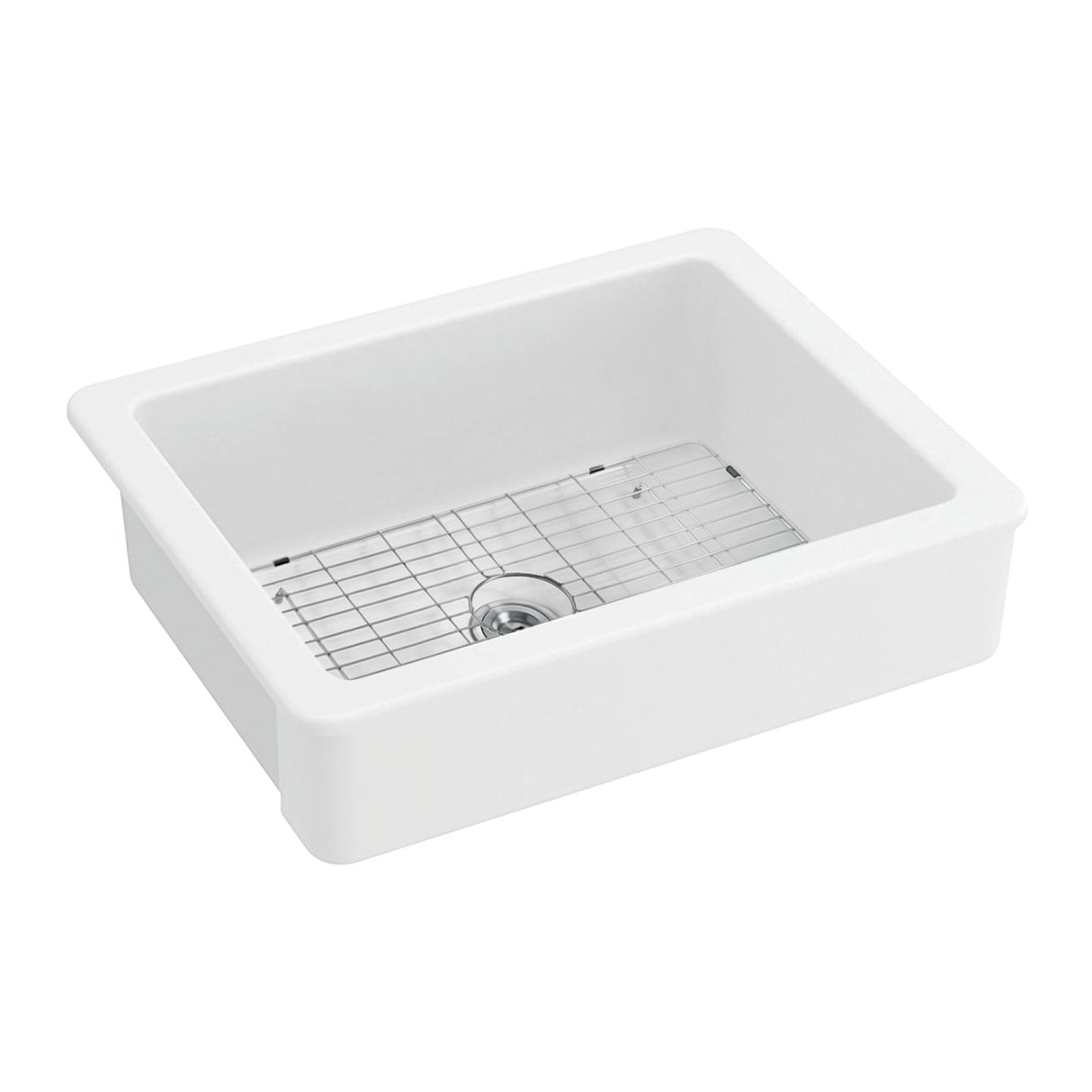 Kaolin GPKF30198 30-Inch Ceramic Apron-Front Single Bowl Farmhouse Kitchen Sink with Bottom Grid and Strainer, Glossy White