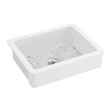 Kaolin GPKF30198 30-Inch Ceramic Apron-Front Single Bowl Farmhouse Kitchen Sink with Bottom Grid and Strainer, Glossy White