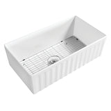 Kaolin GPKF331810 33-Inch Ceramic Apron-Front Single Bowl Farmhouse Kitchen Sink with Bottom Grid and Strainer, Glossy White