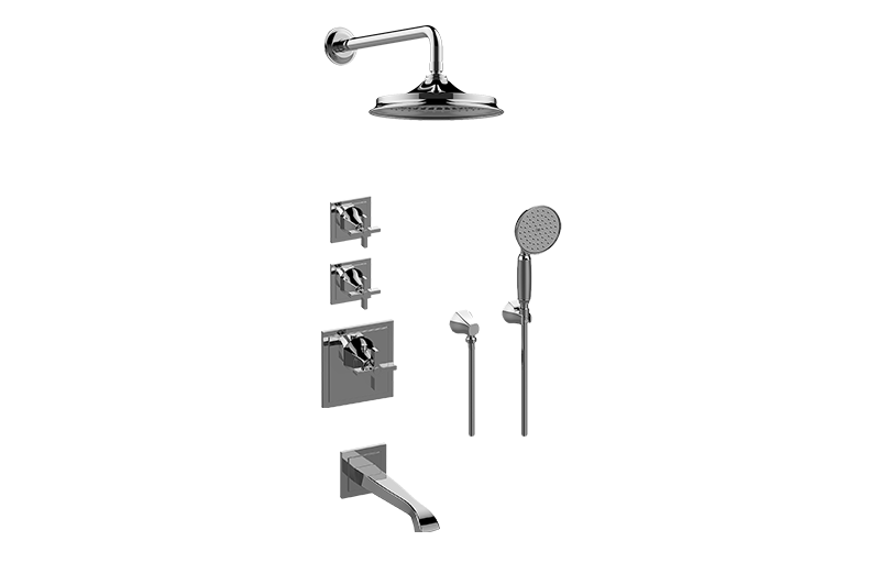 GRAFF Architectural Black M-Series Thermostatic Shower System - Tub and Shower with Handshower (Trim Only)  GR3.M22SH-C15E0-BK-T