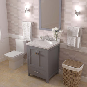 Virtu USA Caroline Avenue 24" Single Bath Vanity with White Quartz Top and Round Sink with Matching Mirror