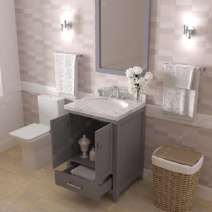Virtu USA Caroline Avenue 24" Single Bath Vanity with White Quartz Top and Round Sink with Matching Mirror