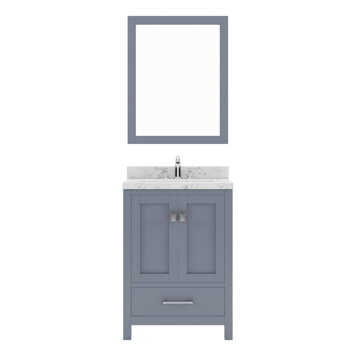 Virtu USA Caroline Avenue 24" Single Bath Vanity with White Quartz Top and Round Sink with Polished Chrome Faucet with Matching Mirror - Luxe Bathroom Vanities