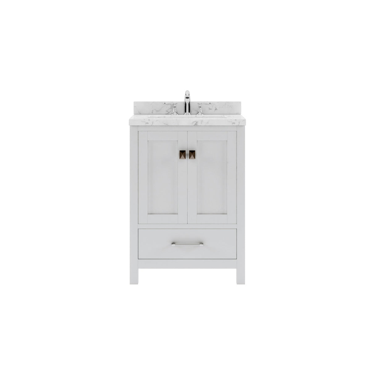 Virtu USA Caroline Avenue 24" Single Bath Vanity with White Quartz Top and Round Sink with Polished Chrome Faucet with Matching Mirror