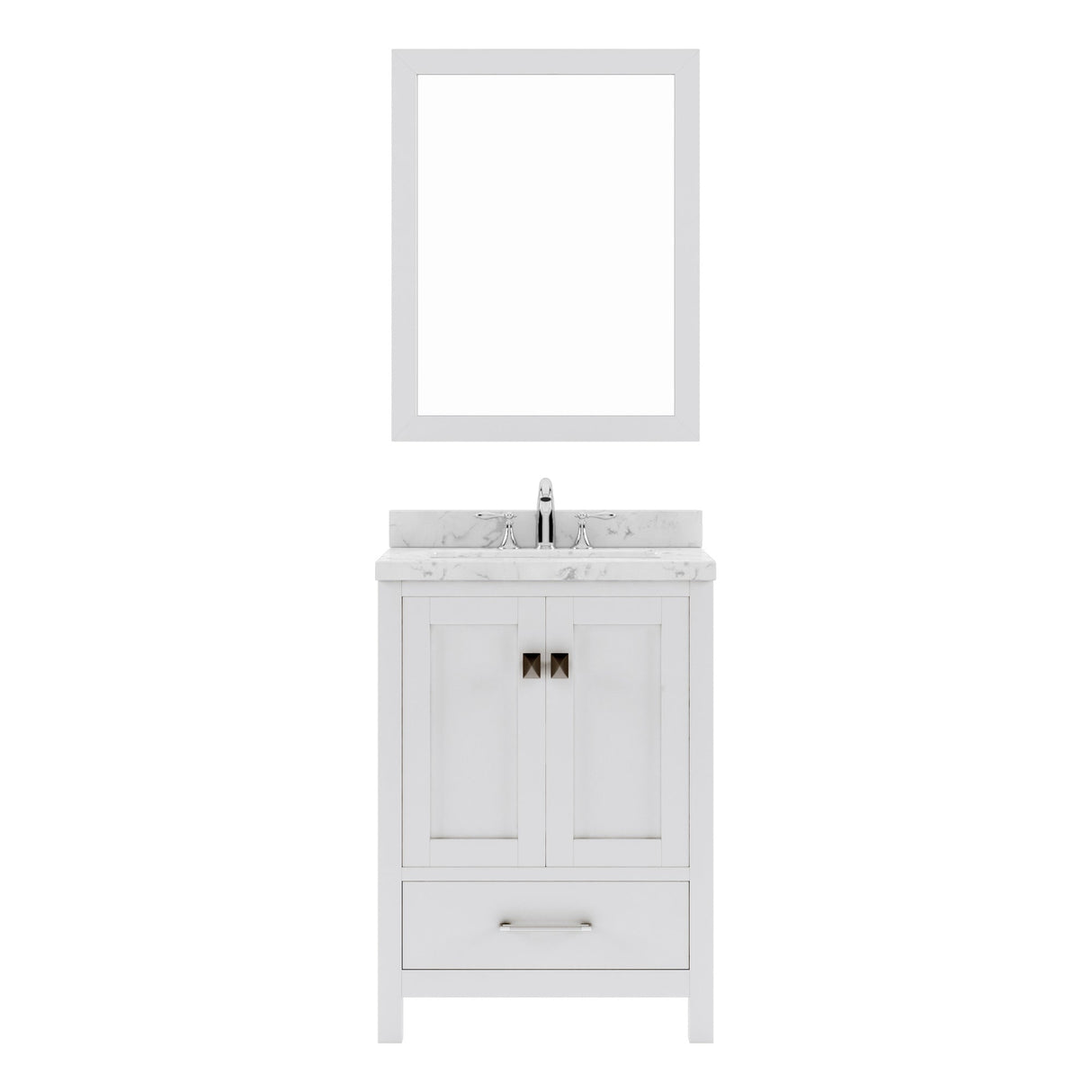 Virtu USA Caroline Avenue 24" Single Bath Vanity with White Quartz Top and Round Sink with Polished Chrome Faucet with Matching Mirror - Luxe Bathroom Vanities