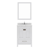 Virtu USA Caroline Avenue 24" Single Bath Vanity with White Quartz Top and Round Sink with Brushed Nickel Faucet with Matching Mirror - Luxe Bathroom Vanities