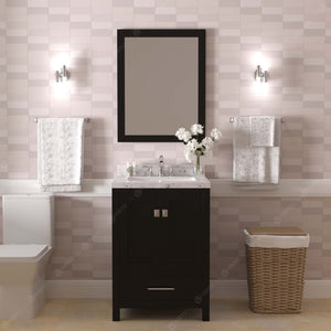 Virtu USA Caroline Avenue 24" Single Bath Vanity with White Quartz Top and Square Sink with Polished Chrome Faucet with Matching Mirror