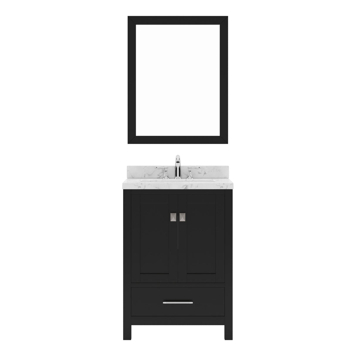 Virtu USA Caroline Avenue 24" Single Bath Vanity with White Quartz Top and Square Sink with Polished Chrome Faucet with Matching Mirror - Luxe Bathroom Vanities