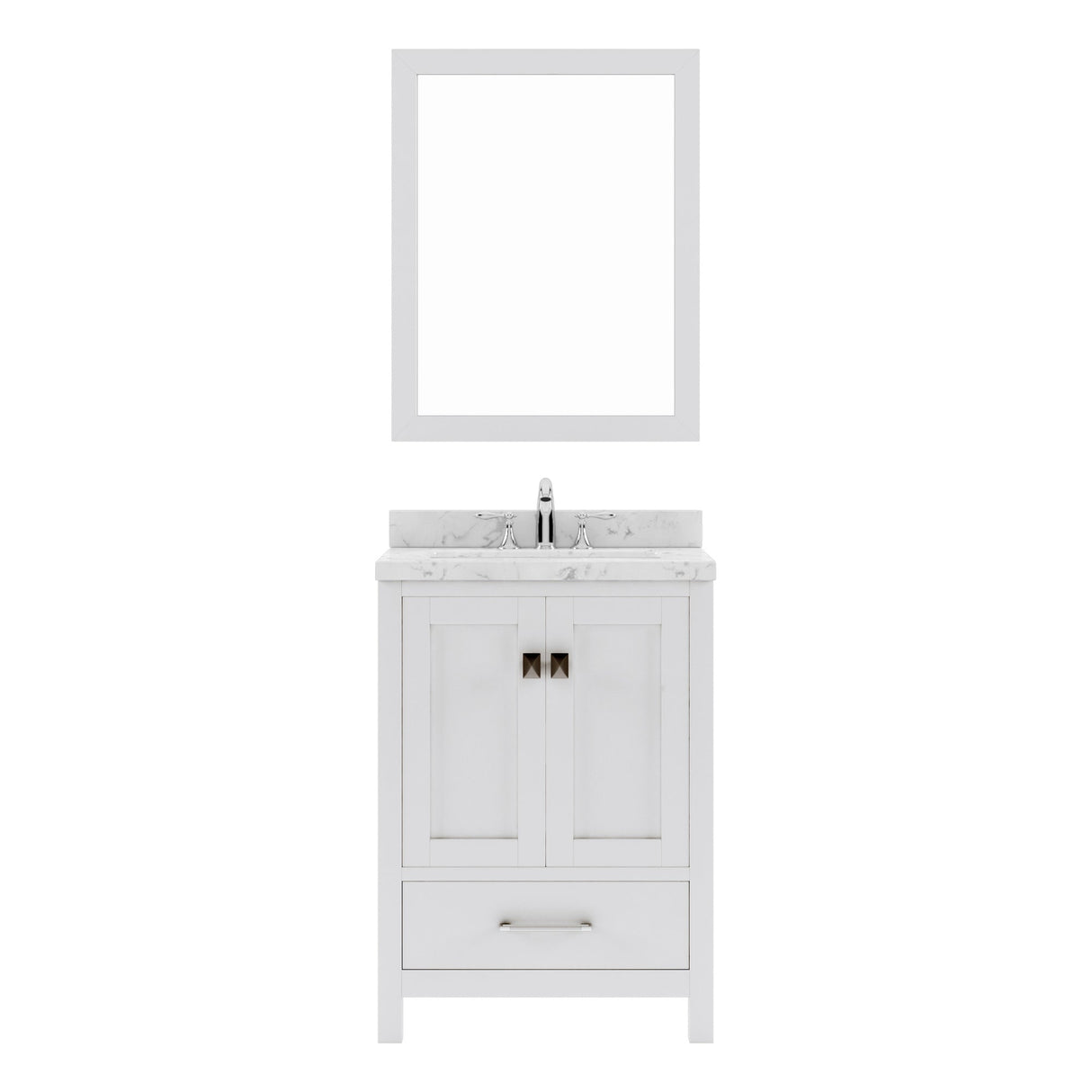 Virtu USA Caroline Avenue 24" Single Bath Vanity with White Quartz Top and Square Sink with Polished Chrome Faucet with Matching Mirror - Luxe Bathroom Vanities