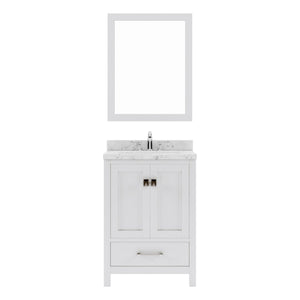 Virtu USA Caroline Avenue 24" Single Bath Vanity with White Quartz Top and Square Sink with Polished Chrome Faucet with Matching Mirror - Luxe Bathroom Vanities