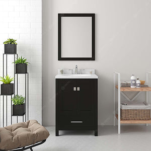 Virtu USA Caroline Avenue 24" Single Bath Vanity with White Quartz Top and Round Sink with Brushed Nickel Faucet with Matching Mirror