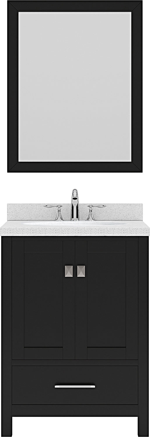 Virtu USA Caroline Avenue 24" Single Bath Vanity with White Quartz Top and Round Sink with Polished Chrome Faucet with Mirror