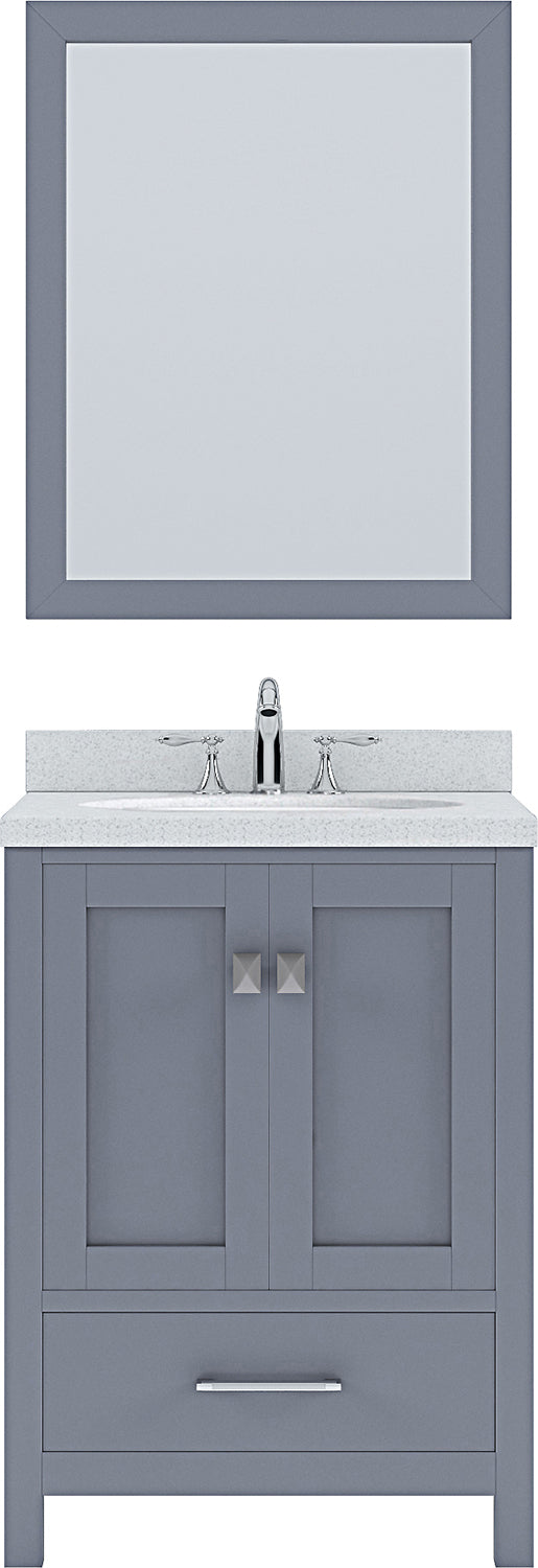 Virtu USA Caroline Avenue 24" Single Bath Vanity with White Quartz Top and Round Sink with Polished Chrome Faucet with Mirror