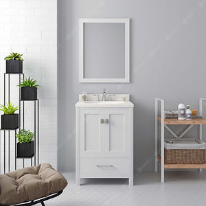 Virtu USA Caroline Avenue 24" Single Bath Vanity with White Quartz Top and Round Sink with Brushed Nickel Faucet with Matching Mirror