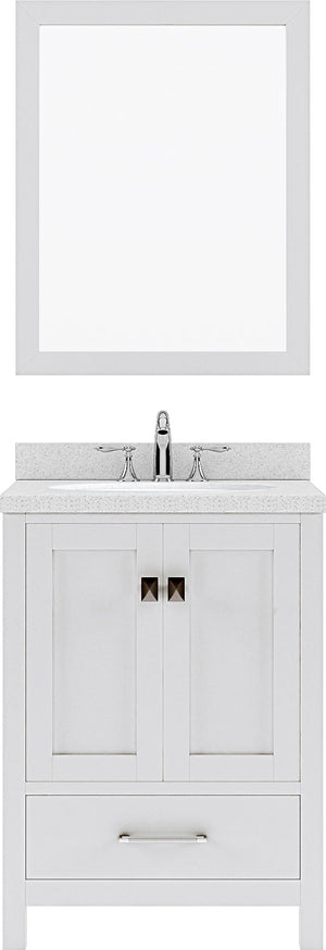 Virtu USA Caroline Avenue 24" Single Bath Vanity with Dazzle White Top and Round Sink with Mirror - Luxe Bathroom Vanities