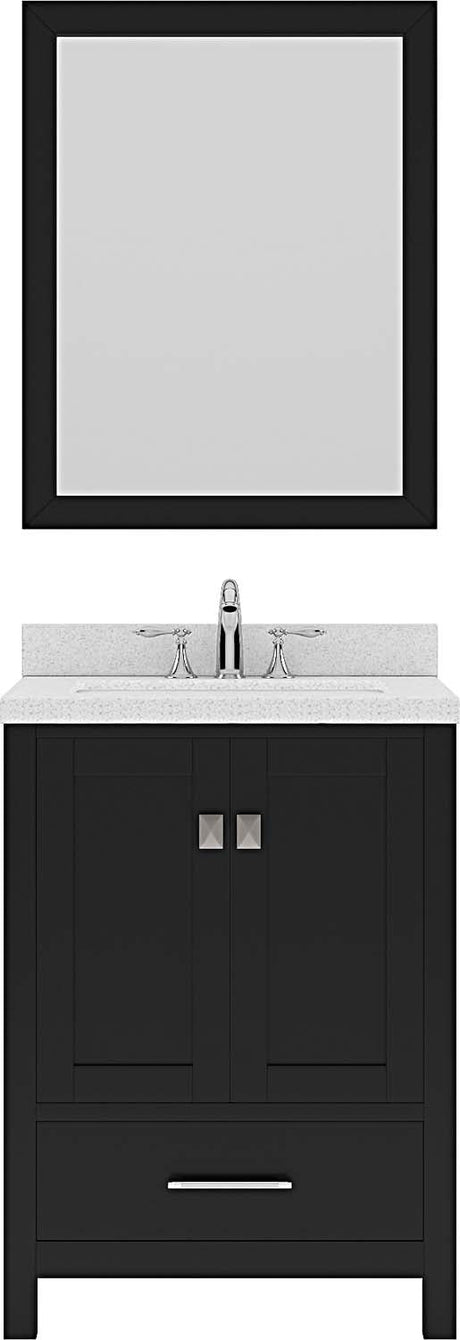 Virtu USA Caroline Avenue 24" Single Bath Vanity in Espresso with Dazzle White Top and Square Sink with Brushed Nickel Faucet and Mirror - Luxe Bathroom Vanities Luxury Bathroom Fixtures Bathroom Furniture