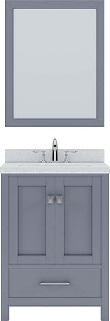 Virtu USA Caroline Avenue 24" Single Bath Vanity with Dazzle White Top and Square Sink with Brushed Nickel Faucet and Mirror - Luxe Bathroom Vanities