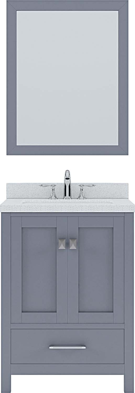 Virtu USA Caroline Avenue 24" Single Bath Vanity with Dazzle White Top and Square Sink with Brushed Nickel Faucet and Mirror - Luxe Bathroom Vanities
