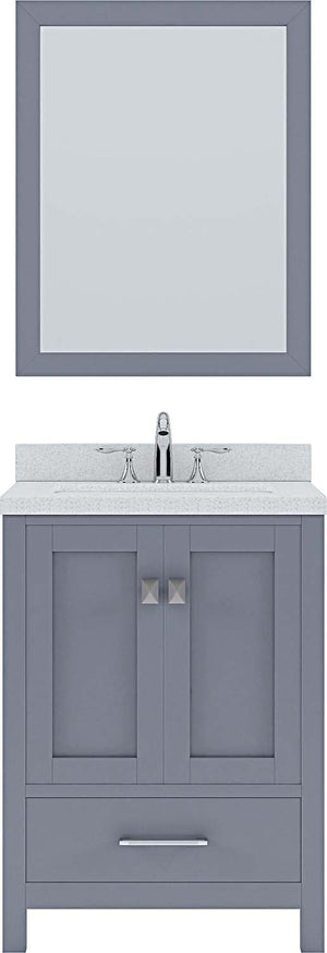 Virtu USA Caroline Avenue 24" Single Bath Vanity with Dazzle White Top and Square Sink with Polished Chrome Faucet and Mirror - Luxe Bathroom Vanities