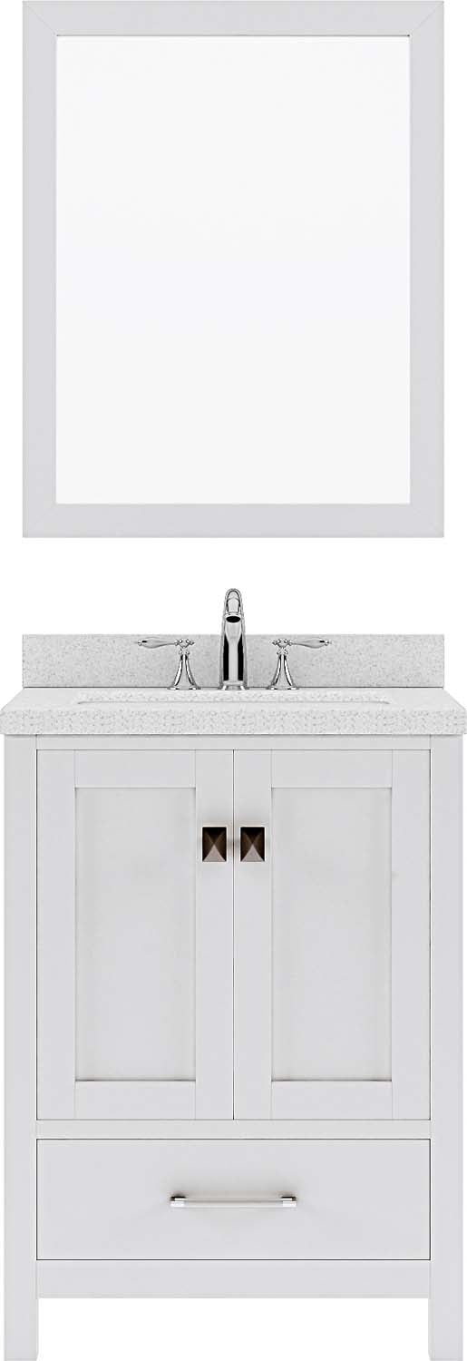 Virtu USA Caroline Avenue 24" Single Bath Vanity with Dazzle White Top and Square Sink with Brushed Nickel Faucet and Mirror - Luxe Bathroom Vanities