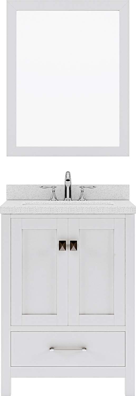 Virtu USA Caroline Avenue 24" Single Bath Vanity with Dazzle White Top and Square Sink with Brushed Nickel Faucet and Mirror - Luxe Bathroom Vanities