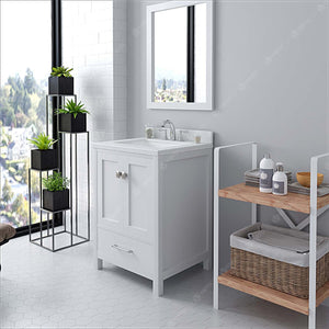 Virtu USA Caroline Avenue 24" Single Bath Vanity with Dazzle White Quartz Top and Square Sink with Matching Mirror