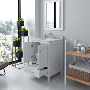 Virtu USA Caroline Avenue 24" Single Bath Vanity with Dazzle White Quartz Top and Square Sink with Matching Mirror