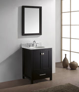 Virtu USA Caroline Avenue 24" Single Bath Vanity with White Marble Top and Round Sink with Brushed Nickel Faucet with Matching Mirror