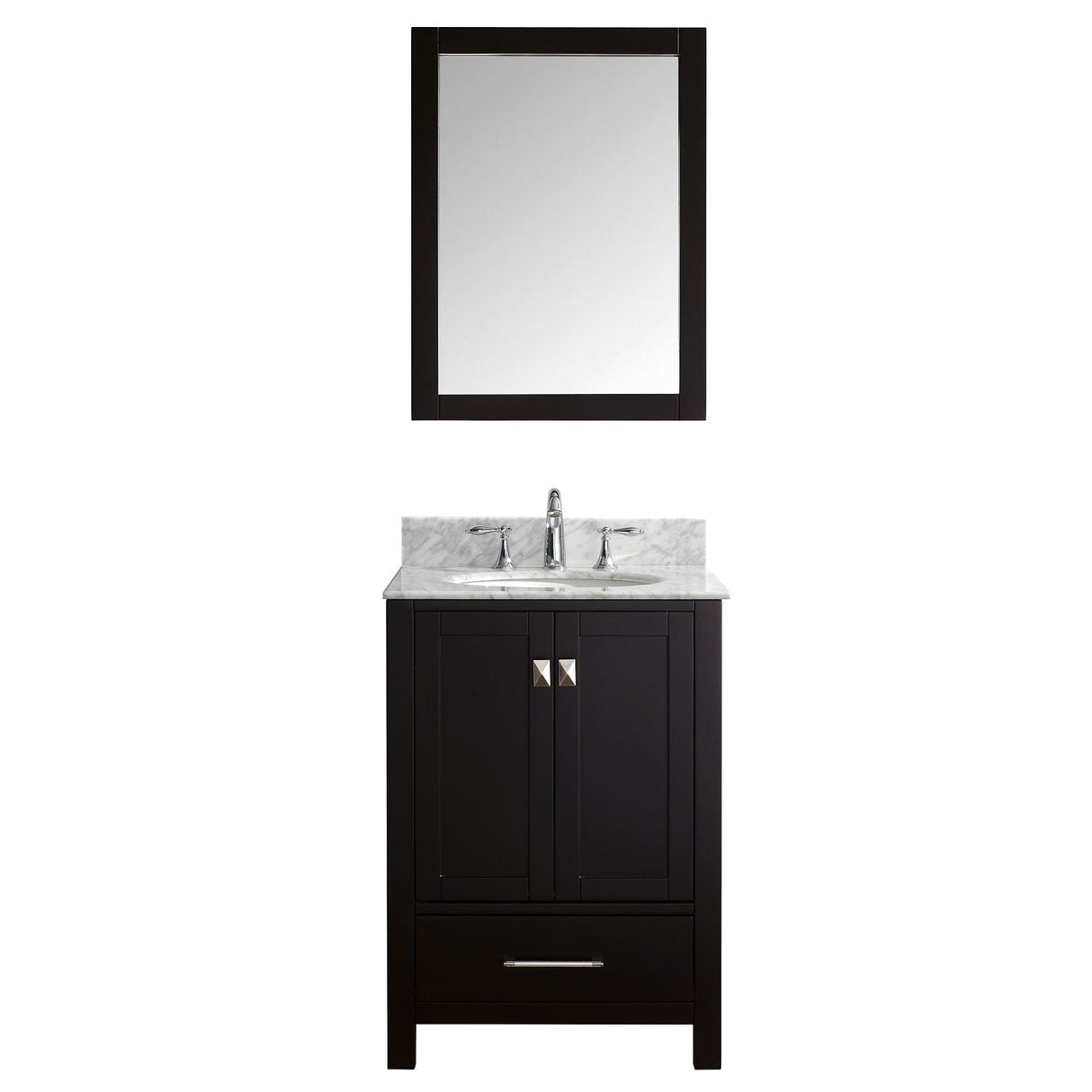 Virtu USA Caroline Avenue 24" Single Bath Vanity with Marble Top and Round Sink with Brushed Nickel Faucet and Mirror - Luxe Bathroom Vanities Luxury Bathroom Fixtures Bathroom Furniture