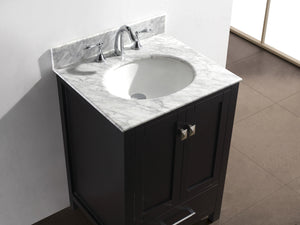 Virtu USA Caroline Avenue 24" Single Bath Vanity with White Marble Top and Round Sink with Polished Chrome Faucet with Matching Mirror