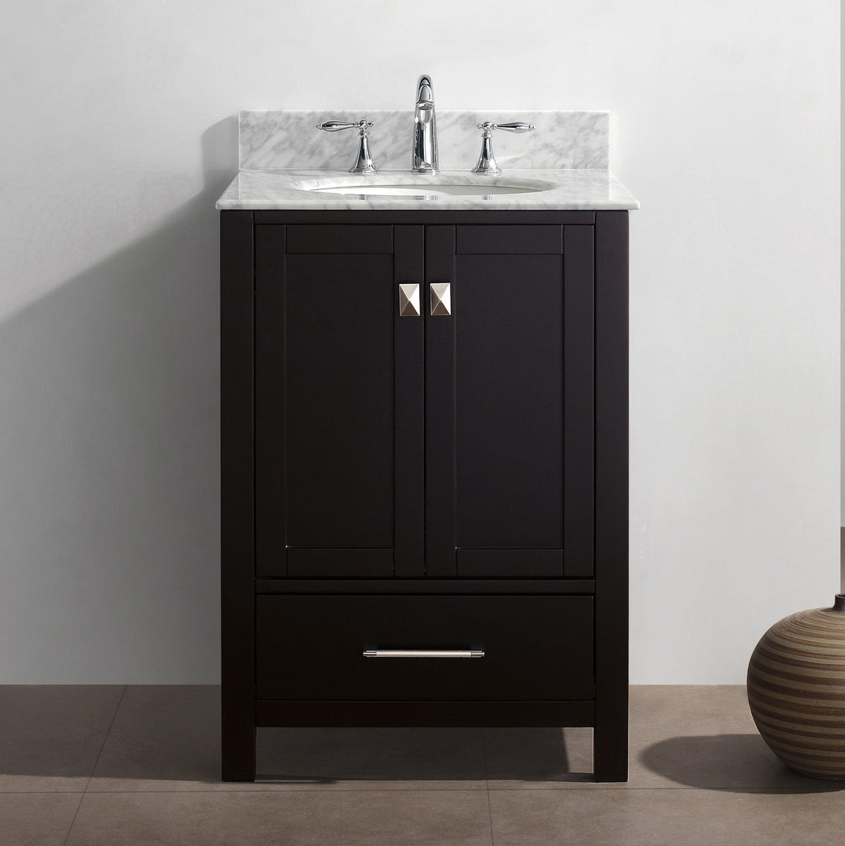 Virtu USA Caroline Avenue 24" Single Bath Vanity with White Marble Top and Round Sink