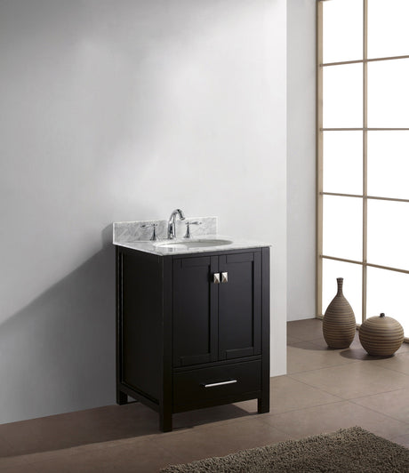 Virtu USA Caroline Avenue 24" Single Bath Vanity with White Marble Top and Round Sink